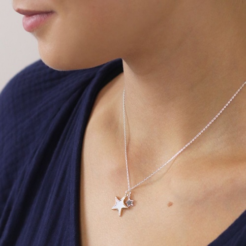 Faux Gold & Silver Plated Double Star Necklace with Shell Inlay by Peace of Mind